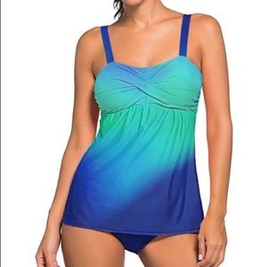 NWT Blue Ombré Cross-Front Tankini Set, Sz. S